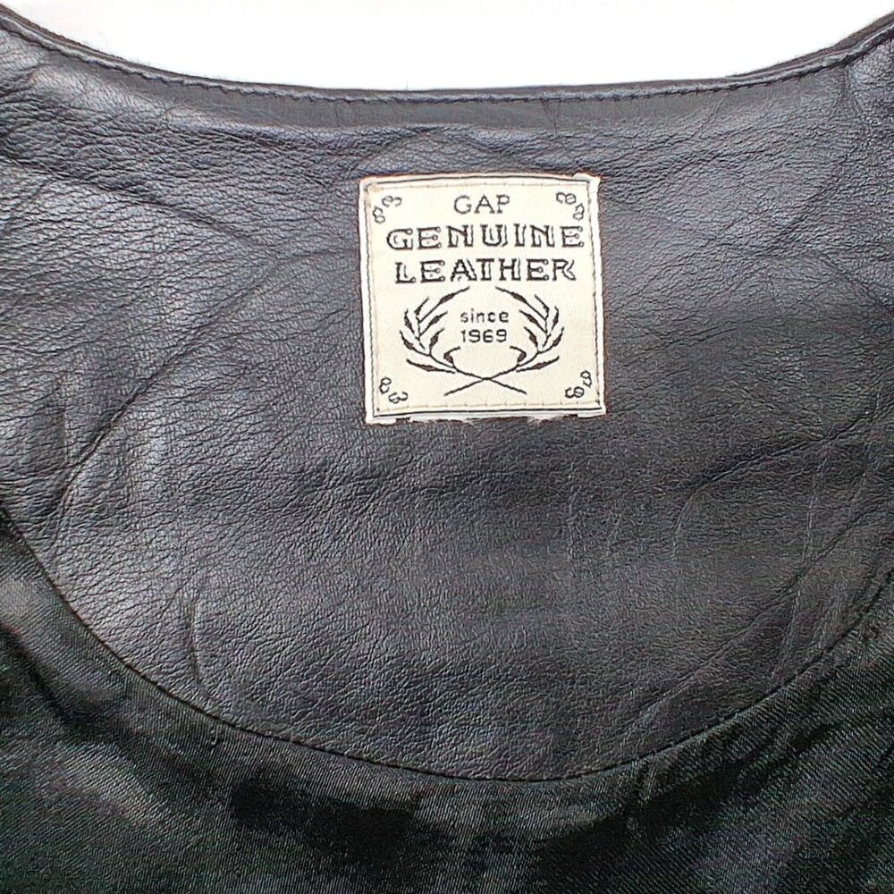 Vintage 1990s GAP Genuine Leather Vest Black Wool Back Button Front Womens S - Picture 7 of 9
